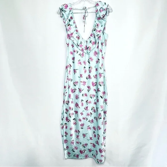 Zara Ruffled V-Neck Floral Slip Dress Sz M - Picture 10 of 12